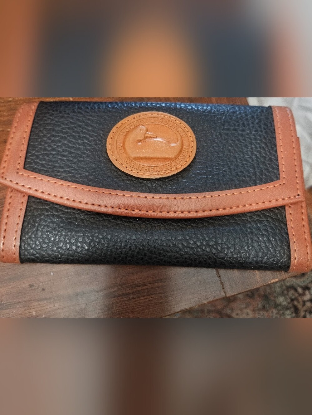 Dooney & Bourke Black and Tan Pebble-Textured Women's Checkbook Wallet Vintage